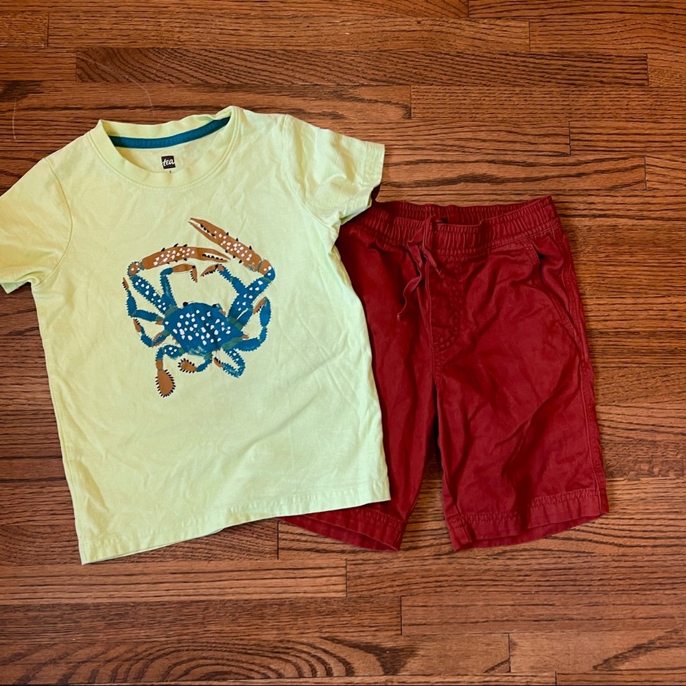 New Tea collection blue crab neon yellow tshirt tee rust color ripstop shorts 5